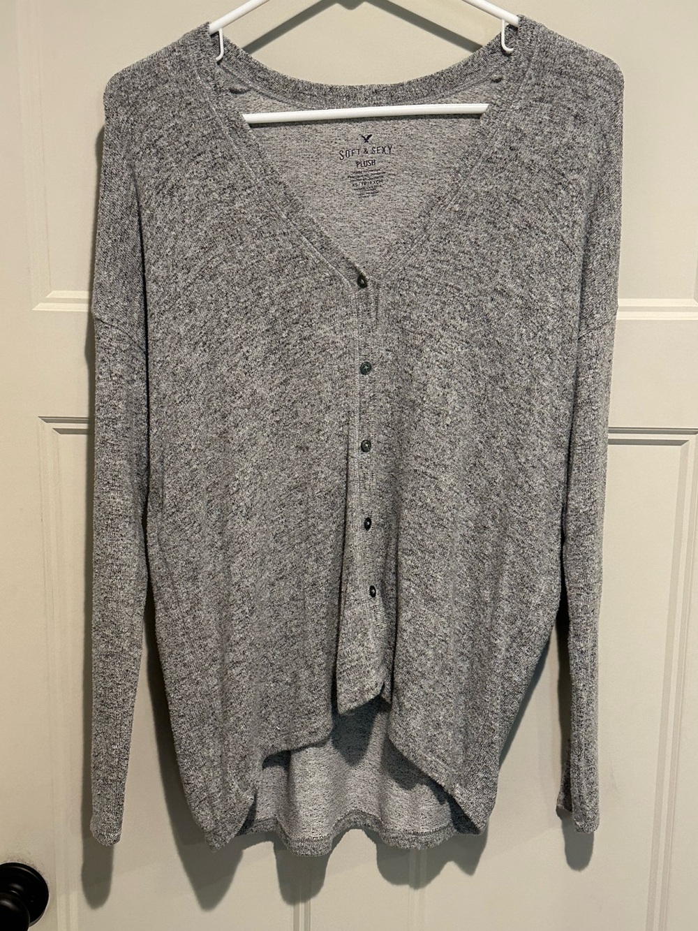 American Eagle Outfitters Light Gray Button-Front Oversized Cardigan
